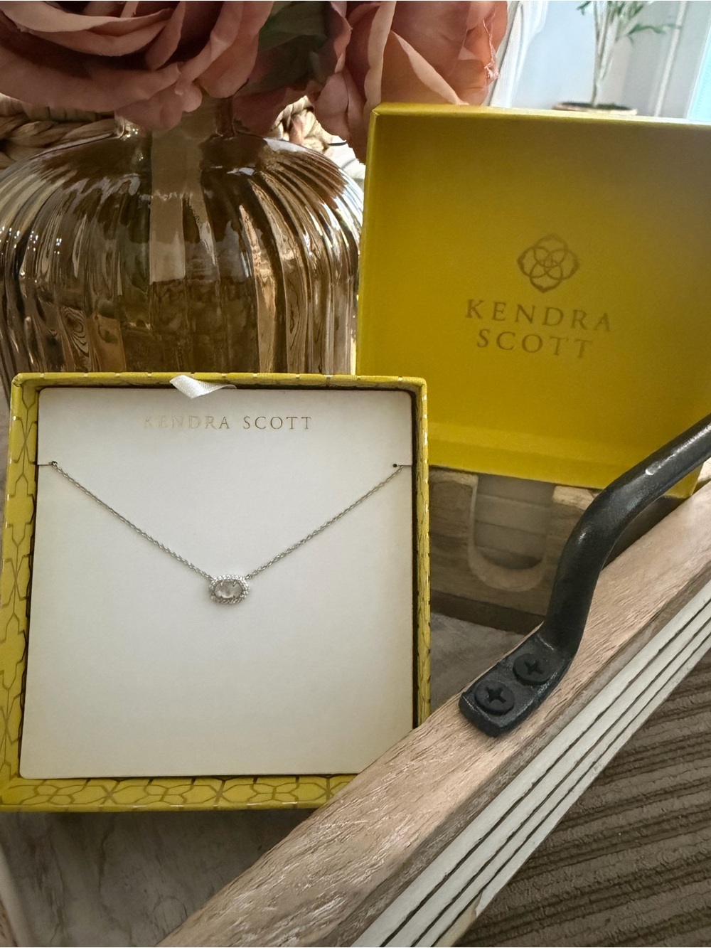 Kendra Scott Silver Oval Halo Necklace with Crystal Center